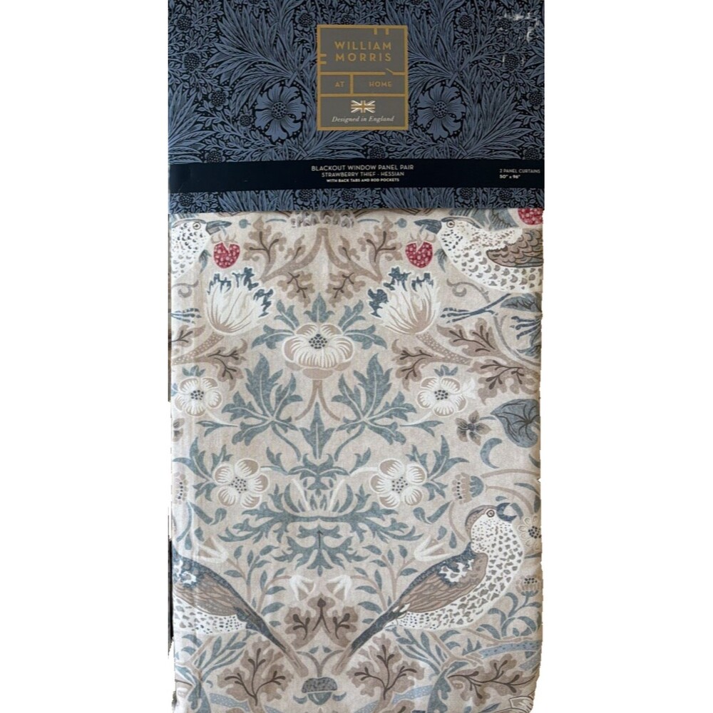 William Morris Blackout Strawberry Thief Curtains Drapes 50x96 Heavy 2 Panels